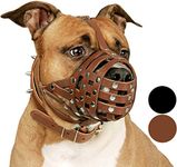 CollarDirect Pitbull Dog Muzzle Leather Amstaff Muzzles Staffordshire Terrier Secure Basket (Brown)