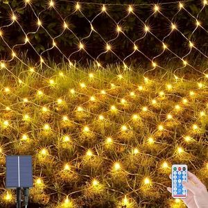 OPAHUTER 198 LEDs Solar Light Net Outdoor, 2 x 3 m Waterproof Fairy Lights Net, Remote Control Fairy Lights Curtain with 8 Modes, Solar Light Net for Christmas, Wedding, Window, Bushes