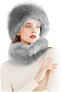 Lovful Winter Faux Fur Women Russian Cossak Hat Scarf Set,Grey