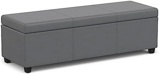 SIMPLIHOME Avalon 54 Inch Wide Contemporary Rectangle Extra Large Storage Ottoman Bench in Stone Grey PU Faux Leather, for The Living Room, Entryway and Family Room