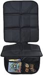 SSATISCN Car Seat Protector for Baby Car Seat -2 Mesh Storage Pockets, Thick Padding, Waterproof, Protects Fabric or Leather Seats, Non-Slip Padded Backing (Black)