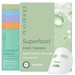 PLANTIFIQUE Superfood Facial Sheet Mask Variety Box 10 Pack – 2x Coconut, Aloe, Vitamin C, Centella & Collagen Face Masks – Hydrating & Glow-Enhancing – For All Skin Types