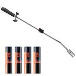 Hardys Gas Weed Burner + 4 Butane Gas Refill - Auto-Ignition Pet Friendly Weed Burner Gas Weed Killer | Cordless Weed Remover with Precision Flame Thrower Wand - Lightweight 80cm