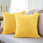 Encasa Velvet Throw Pillow Cover Set of 2 Lemon Yellow 20"x20" / 50x50 cm Solid Plain Dyed Soft & Smooth Pillowcase No Insert, Square Decorative Sham For Halloween, Thanksgiving, Christmas