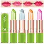 4 Colours Organic Aloe Vera Moisturizing Crystal Jelly Lipsticks, Dulele Magic Temperature Colour Changing Long Lasting Lip Balm Set (EEE)