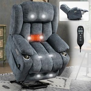 FOREOCELIV Power Lift Recliner Chair with Massage and Heat for Adults Elderly, Infinite Position USB Ports Cup Holders (34.6" Chenille+Blue)