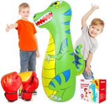 EQARD Punching Bag for Kids 120cm Inflatable Dinosaur Bop Bag with Thicker Safe Material Instant Bounce Back with Boxing Gloves Karate Kickboxing Taekwondo Kids Gift for Age 3-9 Girls Boys (Green)