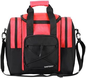 DAFISKY Bowling Ball Bag for Single Ball - Bowling Ball Tote Bag with Padded Ball Holder, 2 Pockets fit Bowling Shoes Up to Mens Size 14 and Accessories(Red)