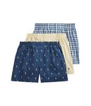 POLO Ralph Lauren Men's Classic Fit Cotton Woven Boxers 3-Pack, Rustic Navy/Campus Yellow, Summer Stripe/Cruise Navy, Sag Harbor Plaid/Polo Yellow, XX-Large