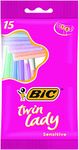 BIC Twin Lady Sensitive Razors, Disposable Razors with Two Blades for a Smooth and Precise Shave, Pack of 15