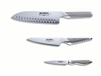 Global 3-Piece Knife Set with Santoku Hollow Ground Utility and Paring Knife