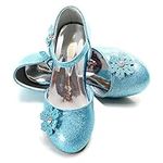 ELSA & ANNA Girls Snow Queen Princess Fancy Dress Up Party Shoes - 3cm Heel - Elsa Dress Up Shoes for Parties & Birthdays, Cosplay - Girls High Heels (BLU11-SH)