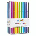 abeec 50 Felt Tip Pens – Set of 50 Assorted Felt Tips for Kids 3+ - 10 Different Coloured Pens in a Box – Colouring Set for Arts and Crafts Supplies