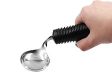 KMINA - Bendable Spoon for Elderly, Curved Spoon with Grip Handle, Adaptive Eating Utensils, Padded Cutlery for Disabled, Ergonomic Cutlery for Adults, Easy Grip Spoon for Disabled