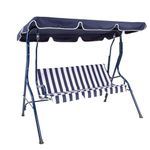 CHARLES BENTLEY 2-3 Seater, Garden, Patio, Outdoor, Swing Seat Hammock Chair, Blue, White Striped, Weatherproof, Swinging Function, Thick Seat, Back Cushion, Steel Frame, Easy To Use (173x111x154cm)