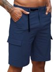 COOFANDY Mens Cargo Shorts Quick Dry Hiking Shorts Lightweight Casual Shorts with Nylon Belt Navy Blue