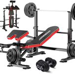 OPPSDECOR 600lbs 6 in 1 Weight Bench Set with Squat Rack Adjustable Workout Bench with Leg Developer Preacher Curl Rack Fitness Strength Training for Home Gym