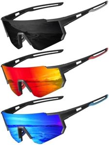 FURISHQI 3PACK Polarized Sports Sunglasses for Men Outdoors Mountain Cycling UV400 Protection Sun Glasses Big Frame Goggles, Polarized Lens -Black+blue+red, Polarized Lens