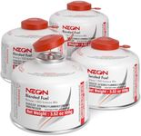 NEON Isobutane Fuel Canister, Portable Camping Gas 100g, Efficient and High Output Butane for Camp Stove, Backpacking, Hiking, Lanterns, Outdoor Cooking, Suitable for All Seasons, 4 Cans