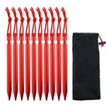Dawa Tent Peg, 10pcs 7inches Aluminium Alloy Stake with Rope, Tri-cone Shaped Anchor Stake, Lightweight and Portable, Red, Includes Oxford Bag