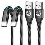 USB C Cable Aioneus [2-Pack 6ft Black] Fast Type C Charging Cord Nylon Braided Charger Cable Compatible with Samsung Galaxy S23 S22 S21 S20 Fe/S10/S9/S8+/A20/A50/A70, LG Velvet/G8/Stylo 6, Moto G8,etc