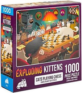 Exploding Kittens Jigsaw Puzzles for Adults -Cats Playing Chess - 1000 Piece Jigsaw Puzzles for Family Fun & Game Night