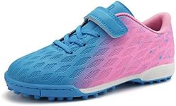 brooman Kids Indoor Soccer Shoes Boys Girls Soccer Cleats Athletic Turf Shoes (3,Blue Pink)