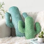 AELS Set of 2 Cactus Decorative Throw Pillows, 22" & 14" Cactus Plush Pillow Set, 3D Office Nap Pillow, Cute Succulent Throw Pillow for Nursery Bedroom Room Decor, Blue Green & Sage Green