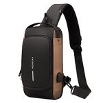 ARURA (LABEL) Multifunction Crossbody Bag Anti-theft Shoulder Bag with USB Port and Code Lock Travel Sling Bag Messenger Backpack Chest Bag for Unisex (Black + Brown)