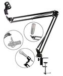 "RockJam MS050 Adjustable Microphone Suspension Boom Scissor Arm Stand, Compact Mic Stand Made of Durable Steel for Radio Broadcasting Studio, Voice-Over Sound Studio, Stages, and TV Stations"