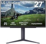 LG UltraGear Gaming Monitor 27GS85Q, 27 inch, 1440p, 200Hz Overclocked, 1ms Response Time, IPS Panel, NVIDIA G-Sync compatible & AMD FreeSync, Smart Energy Saving, DisplayPort, HDMI