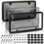 License Plate Covers, 2 Pack Smoked Bubble License Plate Frame, Licence Plate Protector with 4 Holes Screw and Caps