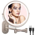 Wall Mounted Lighted Makeup Vanity Mirror 8 inch 1X/10X Magnifying Mirror with 3 Color Lights, Double Sided Bathroom Mirror with Dimmable LED Lights, Shaving Light up Mirror Nickel