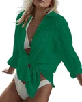 Bsubseach Swimsuit Cover Up for Women Button Down Beach Shirt Blouses Bathing Suit Cover Up Swimwear Blackish Green