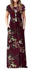 HAOMEILI Women's Casual Short/Long Sleeve Maxi Dress with Pockets Large Floral Wine Red