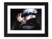 TenorArts Satoru Gojo Poster Jujutsu Kaisen Anime Laminated Poster Framed Painting with Matt Finish Black Frame (12inches x 9inches)