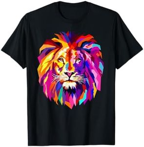 Cool Lion Head Design with Bright Colorful T-Shirt