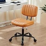 Armless Desk Chair - Small Home Office Chair with Wheels, PU Leather Low Back Task Chair with Lumbar Support, Adjustable Height 360° Rolling Swivel Computer Chair Without Arm for Small Space