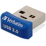 Verbatim 64GB Store 'n' Stay Nano USB 3.0 Flash Drive, Blue 98711