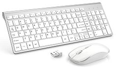 J JOYACCESS Wireless Keyboard and Mouse Combo,2.4G Slim Wireless Keyboard Mouse-Portable, Full Size, Ergonomic, 2400 DPI,Extreme Power Saving,Sleek Design-White+Silver