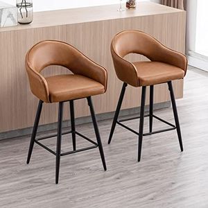 Wahson Set di 2 Sgabelli da Bar in Pelle Sgabelli Cucina Moderni Sedia da Bar con Schienale, Sgabelli Alti Girevoli per Cucina Bancone (Marrone)