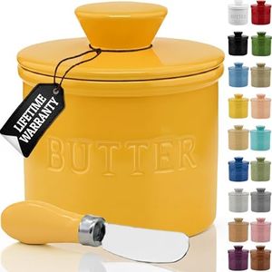 Priority Chef Large Butter Crock with Lid with Water Line, Ceramic French Butter Dish to Leave On Counter, Yellow