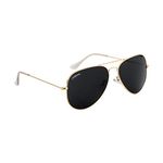 Campeon Unisex UV Protected Aviator Golden Frame Black Glass Sunglasses With Attractive Case- Pack of 1 (Medium)