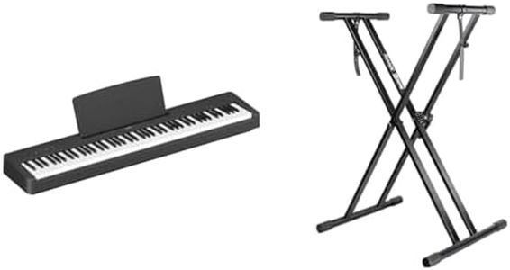 Yamaha P-145 Digital Piano with 88 Graded Hammer Compact Keys and 10 Instrumental Voices & RockJam XX-363 Xfinity Doublebraced Pre Assembled Keyboard Stand