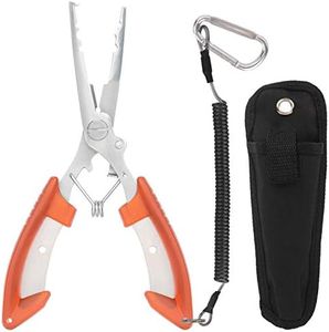 ZuoQi Fishing Pliers, Multi-Functional Lightweight Stainless Fish Pliers, Fishing Scissors Take Hook Pliers Wire Cutters with Sheath and Safety Coiled Lanyard, 3 Color Available (Orange)