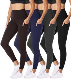 NexiEpoch 4 Pack Leggings with Pockets for Women - High Waisted Tummy Control Soft Black Yoga Pants for Athletic Workout