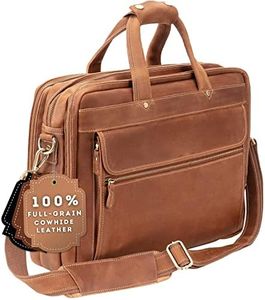 Luxorro Full Grain Leather Briefcase For Men, Handcrafted Leather Laptop Bag For Men with Many Compartments and Brass Hardware, Arrives in Elegant Gift Box, Fits 15.6 Inch Laptop