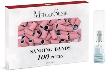MelodySusie 100 Pcs Nail Drill Bits Sanding Bands for Nail Drill 150 Medium Grit Nail File Sanding Bands for Acrylic Nails Gel Manicures and Pedicure