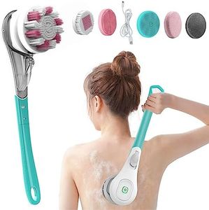 Back Scrubber,Electric Body Brush Set，Body Scrubber Shower Brush with Long Handle, Spin Skin Brush with 6 Brush Heads for Cleanse, Massage, Exfoliate and Pamper Your Skin in The Shower USB