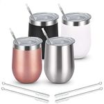 Livole Wine Tumbler Gifts Set of 4, 12 Oz Stainless Steel Double Wall Vacuum Wine Glass with Lid and Straw, Unbreakable Stemless Travel Coffee Mug Cup for Family Gathering, Picnic Christmas Gifting